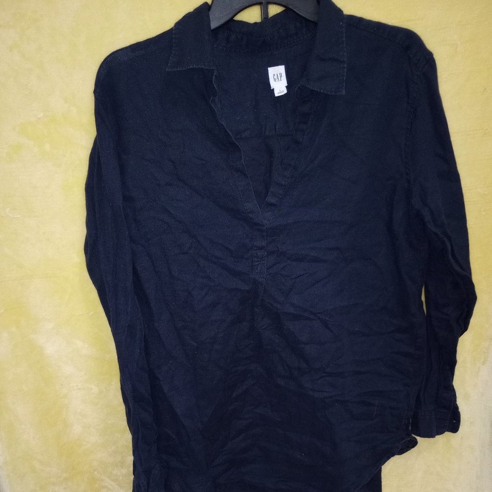 Linen Navy Blue Collared Shirt -Size L